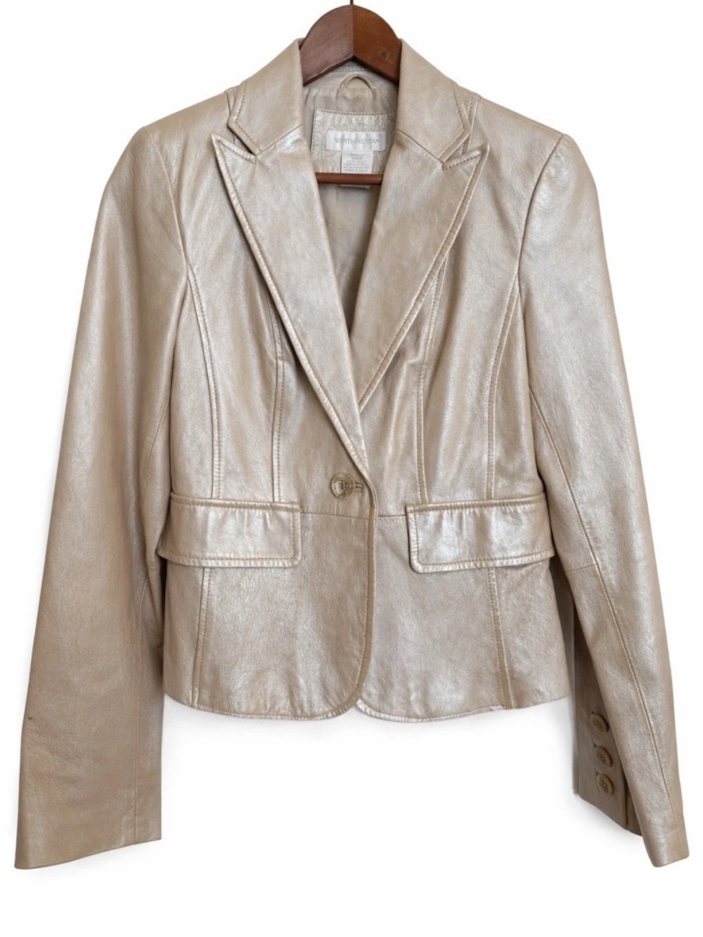 Worthington Metallic Leather Blazer Jacket Champagne Gold Size S